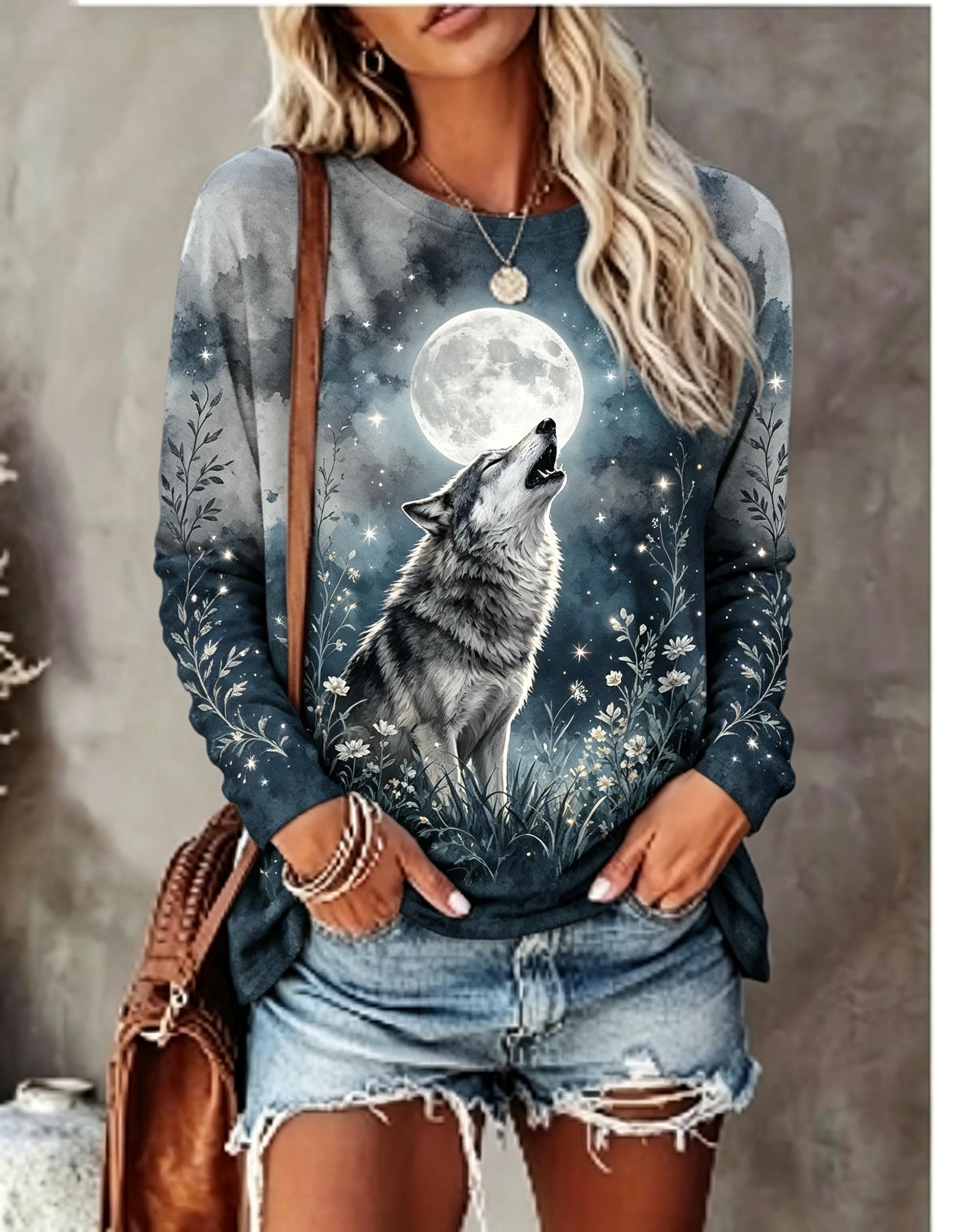 Winter Clothing For Women - Kaos Lengan Panjang Wanita Motif Serigala