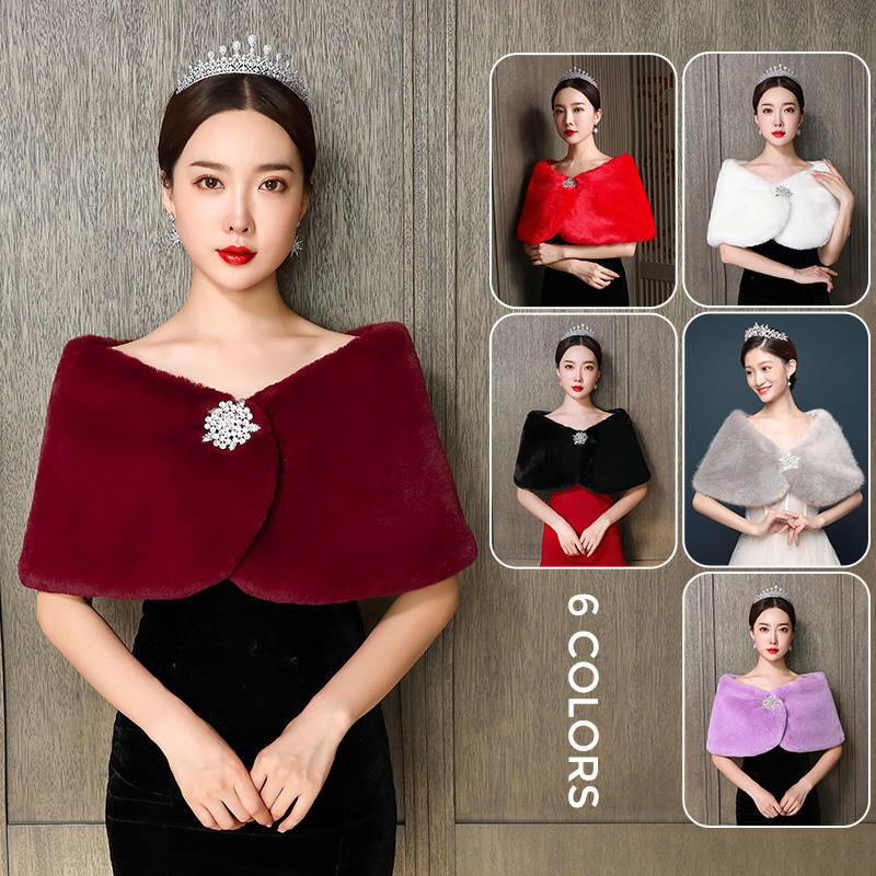 Winter Clothing Pk - Selendang Pengantin Wanita Jubah Pernikahan Bulu