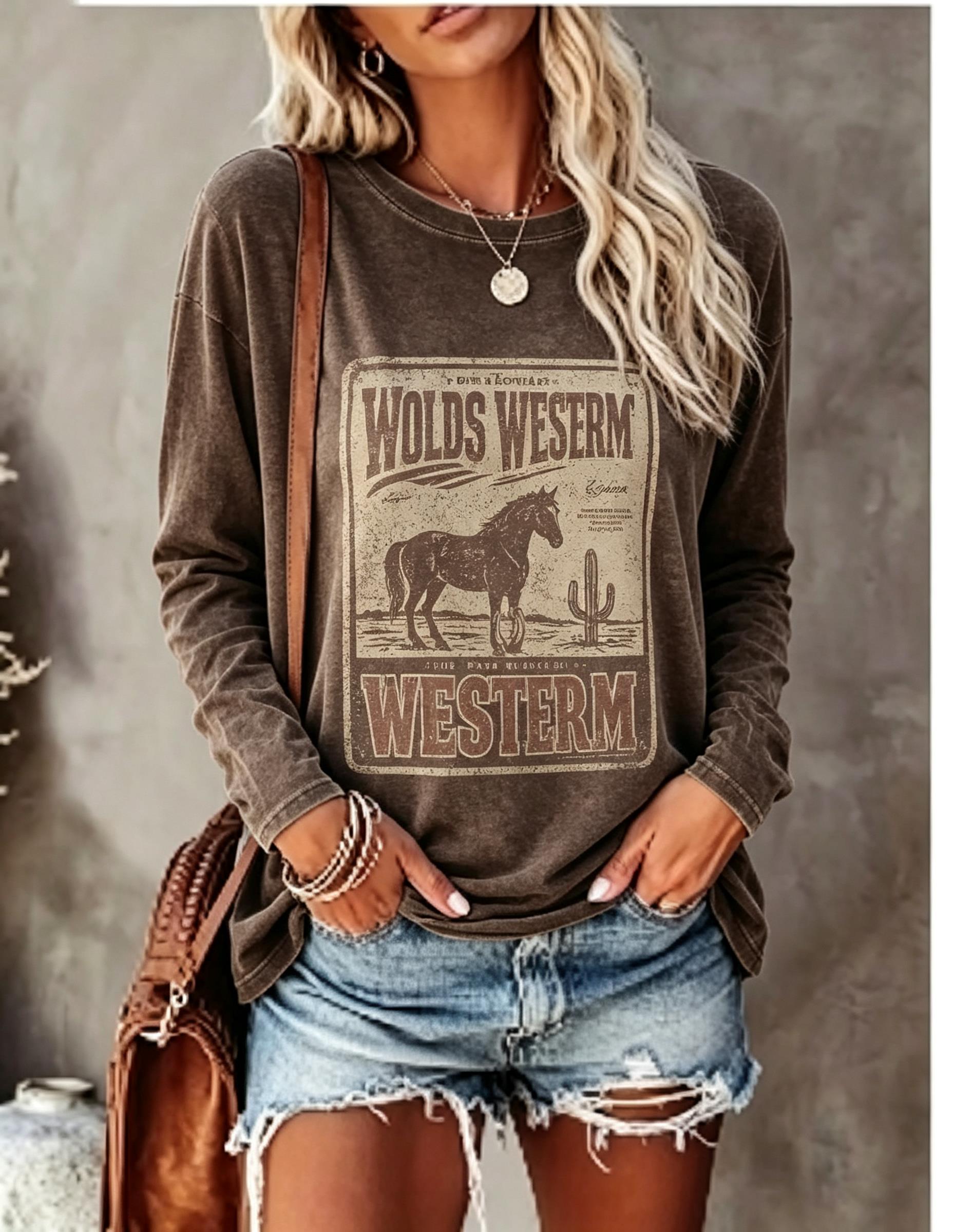 Winter Clothing For Women - Kaos Lengan Panjang Wanita, Motif Kuda